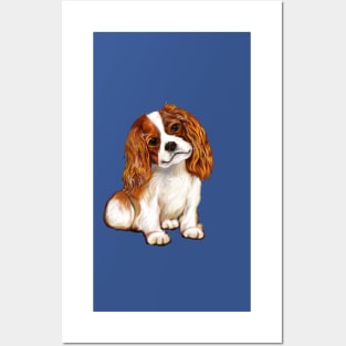 Cavalier King Charles spaniel cute tan and white puppy dog - puppy love Posters and Art